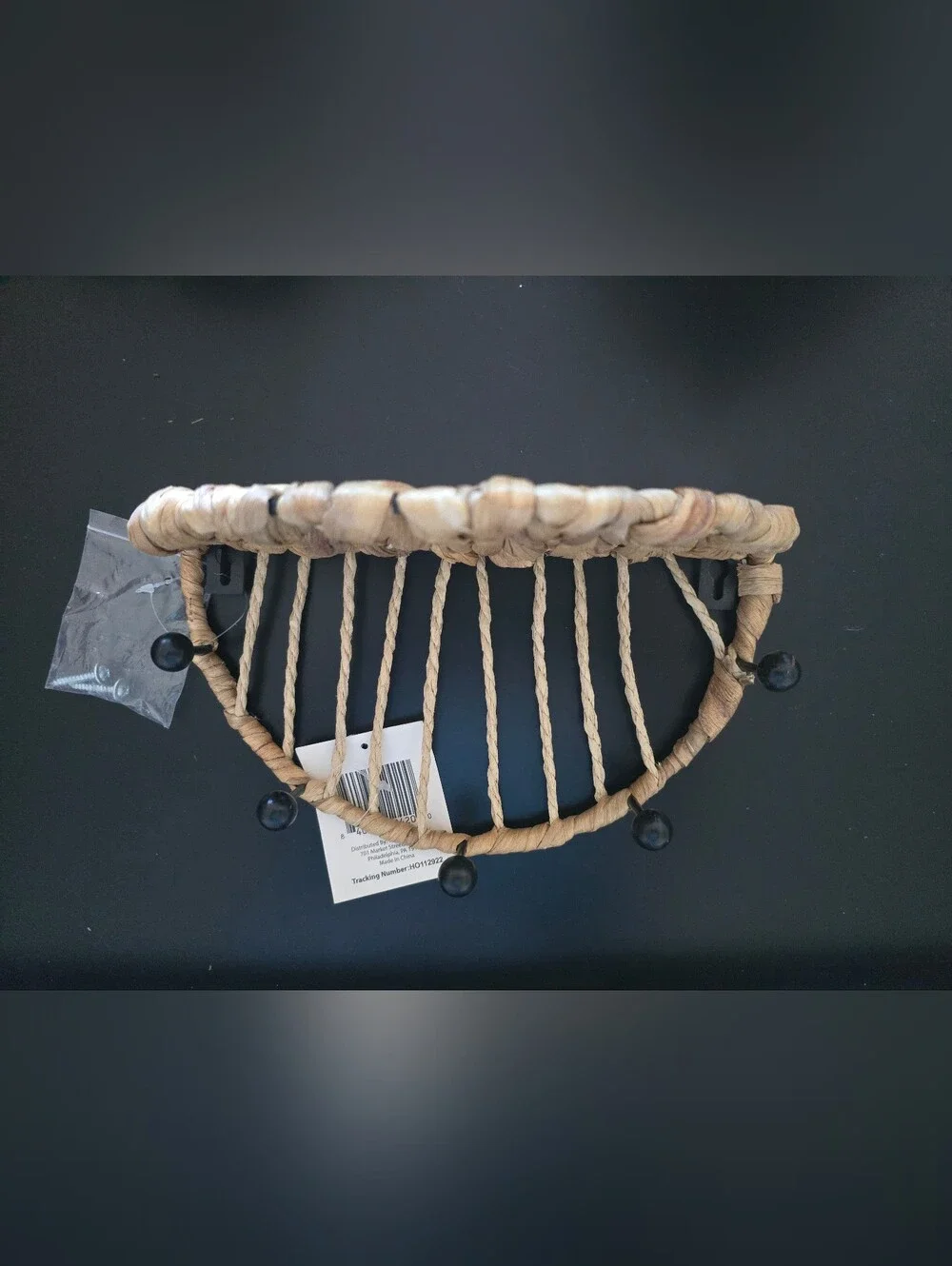 Woven Natural Rope Wall Hook Rack with Black Accent Knobs